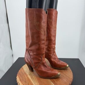 VTG Dingo phoenix Thunderbird Studded Leather brown Boots sz 6